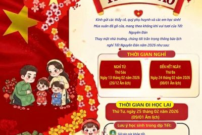💖 THÔNG BÁO LỊCH NGHỈ TẾT NGUYÊN ĐÁN 2026 💖 Trường Tiểu học Quỹ Nhất xin gửi tới các Thầy cô, Quý Phụ huynh và các em học sinh lịch nghỉ Tết Nguyên đán 2026